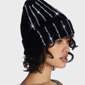 Wholesale Knitted Hats with Diamond Inlaid Wool Hats, Thickened Warm Hats
