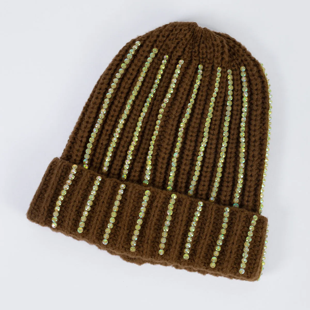 Wholesale Knitted Hats with Diamond Inlaid Wool Hats, Thickened Warm Hats